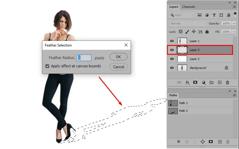 how to select feather in photoshop for cast shadow