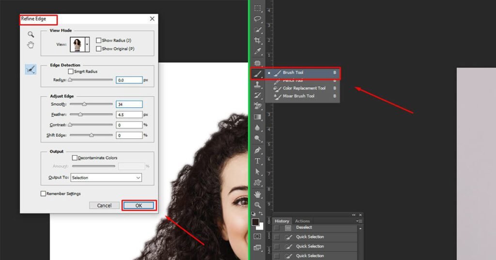 Refine the Hair Edges and Clean Up with Brush on the Mask