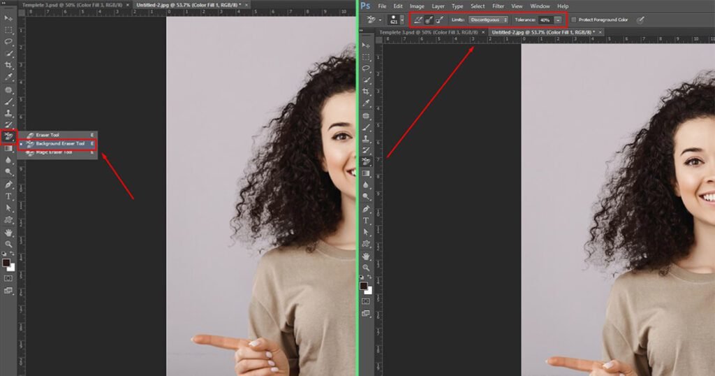 Select the Background Eraser Tool and Adjust Tolerance