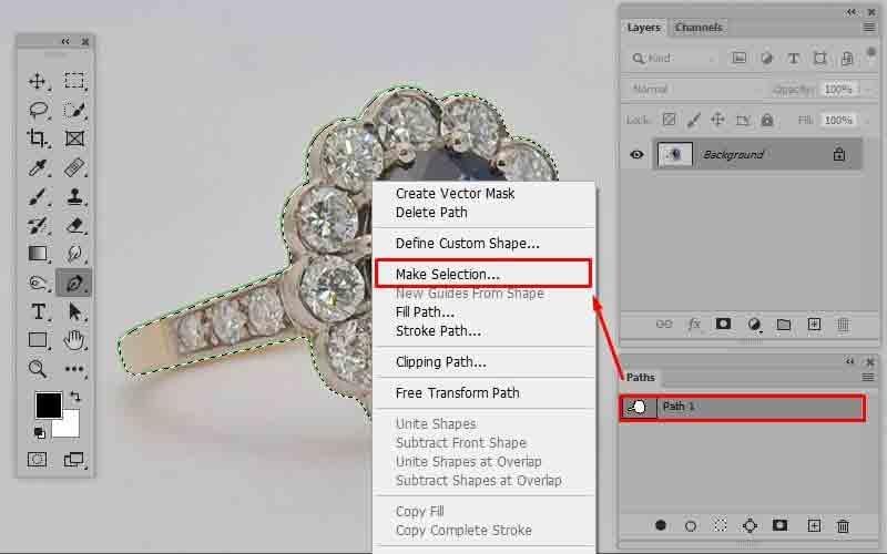 alter the path to selection path selection tool photoshop