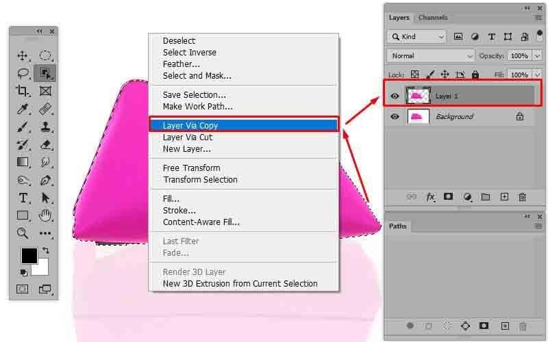 place your selection in a brand new layer photoshop new layer selection tool